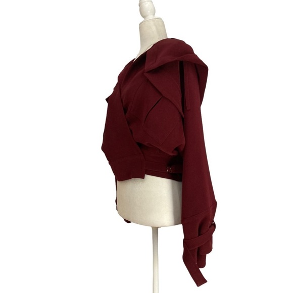 NWT Relative Pi Flap Pocket Slouchy Hooded Bomber Jacket in Mahogany Berry - Picture 4 of 12